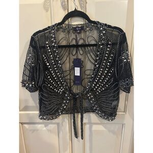 Lily Black Mesh Bolero Shrug with Black & Silver Beading - Size XL - NWT